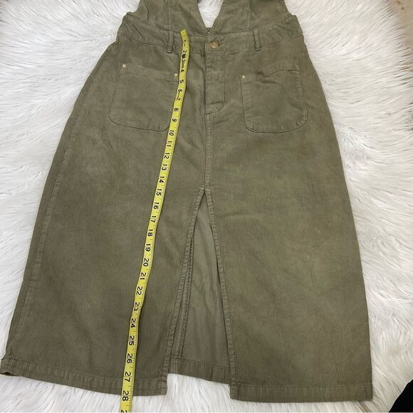 ZARA khaki corduroy pinafore midi cotton overall dress M - Picture 7 of 15